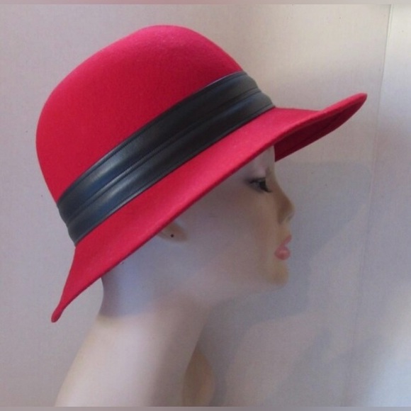 Doeskin Felt Geo.W. Bollman & Co Hat, 100% wool, cherry red, w/black strap - Picture 8 of 9